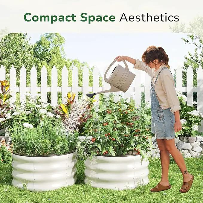 GreatBuddy 2x2x1 ft Round Galvanized Raised Garden Bed, Easy-Assembly Raised Bed with Anti-Cut Gloves & Tools, Rust-Proof Garden Bed for Outdoor, Vegetables, Herbs, Small Trees, White by GreenHaven Gardens
