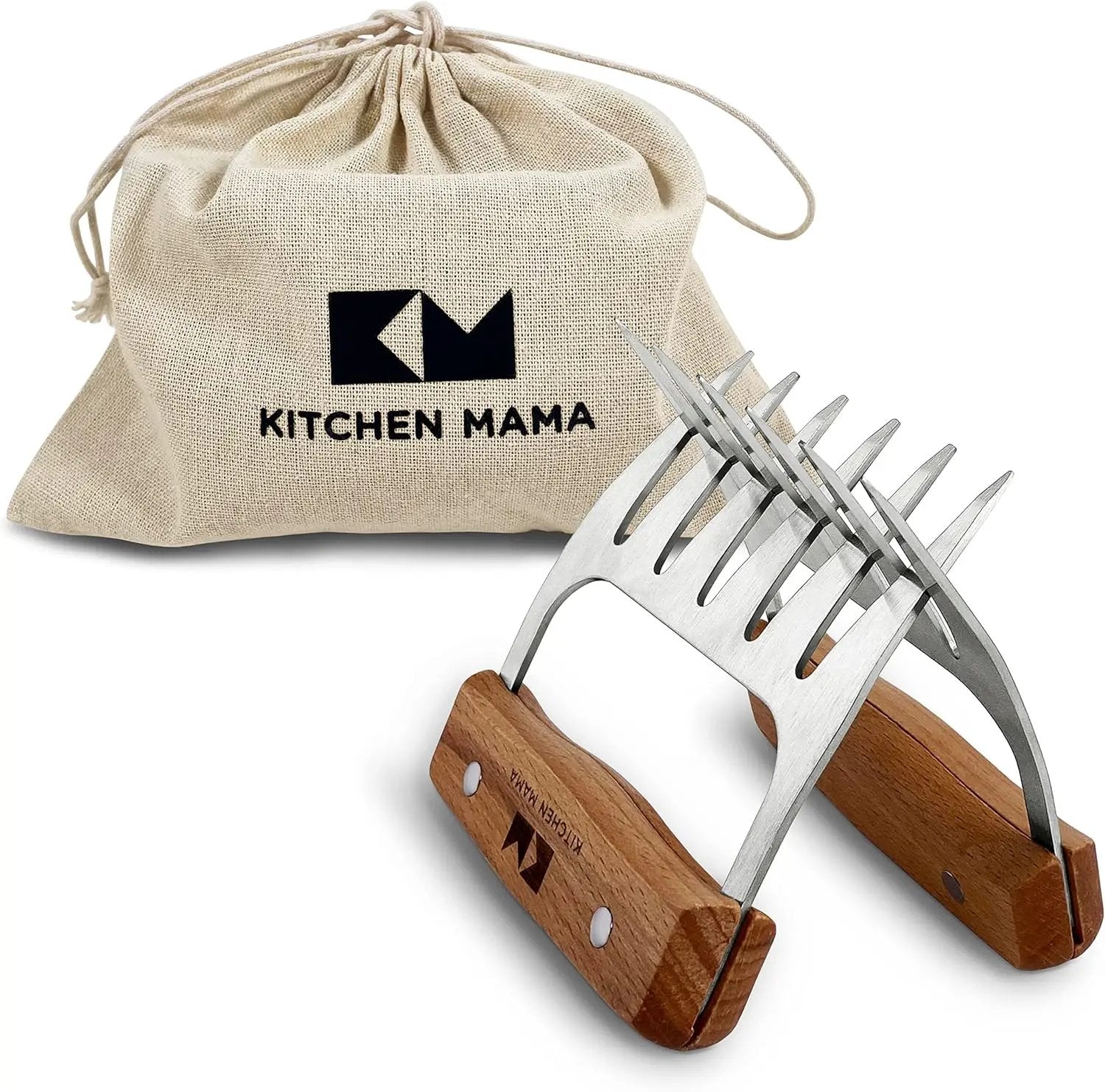 Kitchen Mama Meat Claws: Stainless Steel Shredder Claws with Wooden Handle for BBQ, Shredding, Pulling Pork, Chicken, Beef, and Turkey - Perfect for Grill Masters (1 Pair) by GreenHaven Gardens