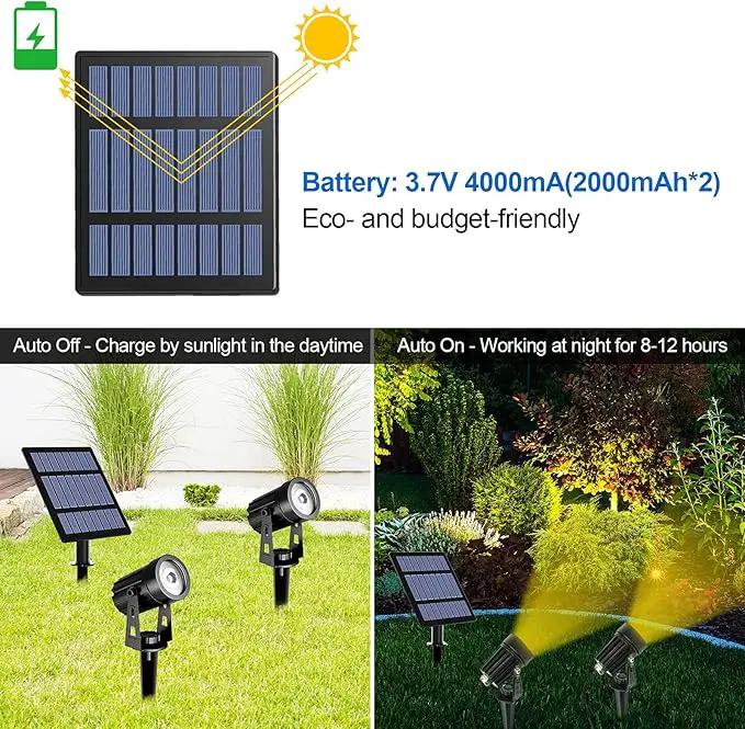 T-SUN Solar Spotlights 2W Outdoor LED Landscape Spot Light, 2-in-1 Waterproof Solar Powered Wall Lights Auto ON/Off with Dual Headlamp for Garden, Yard, Pathway(Warm White) by GreenHaven Gardens