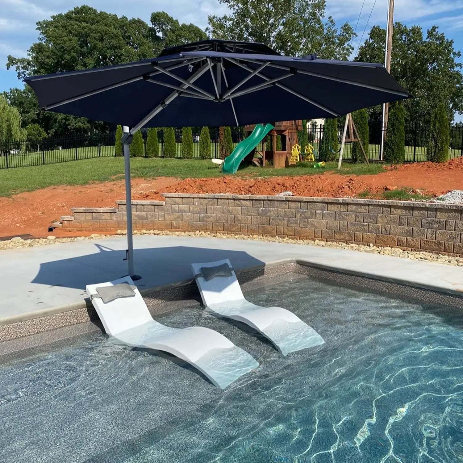 PURPLE LEAF 12 Feet Double Top Round Deluxe Patio Umbrella Offset Hanging Umbrella Outdoor Market Umbrella Garden Umbrella, Navy Blue by GreenHaven Gardens