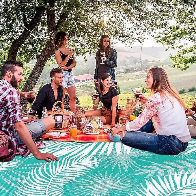 Outdoor Rug 8'x10' Waterproof for Patios Clearance, Reversible Outdoor Plastic Straw Rug Camping Carpet, Outside Floor Mats Large Area Rugs for RV,Patio,Deck,Porch, Beach,Balcony,Teal&White by GreenHaven Gardens