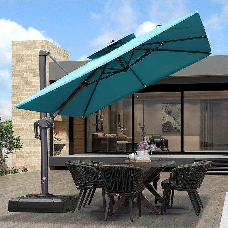 PURPLE LEAF 9' X 12' Cantilever Outdoor Umbrellas Large Patio Umbrella Hanging Double Top Rectangle Offset Umbrella with 360°Rotation Tilting Umbrella Outdoor Patio, Turquoise Blue by GreenHaven Gardens