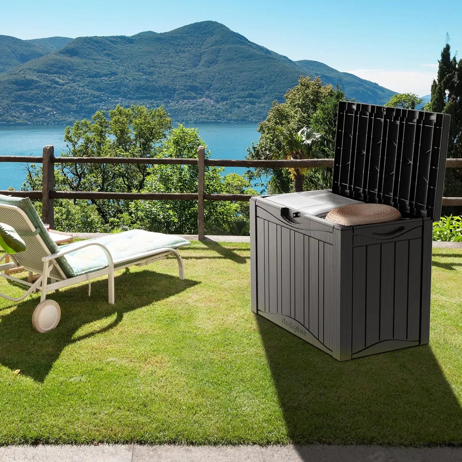 50 Gallon Waterproof Large Resin Deck Box Indoor/Outdoor Lockable Storage Container and Seating for Garden, Pool, and Patio (50 Gallon, Grey) by GreenHaven Gardens
