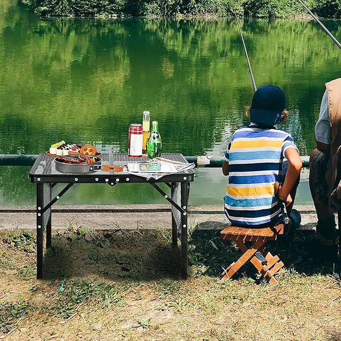RedSwing Folding Grill Table with Extra Space, Adjustable Height Portable Small Stand Table for Outdoor Indoor Camping Picnic BBQ, Black with Side Table by GreenHaven Gardens