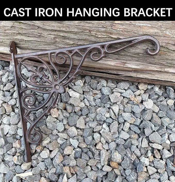 KiaoTime Cast Iron Hanging Hook Bracket Wall Hanger 12" Deep Outdoor Indoor Wall Hanging Bracket Hooks for Pots Basket Bird Feeder Wind Chime Lanterms Hanger Hardware Bracket by GreenHaven Gardens