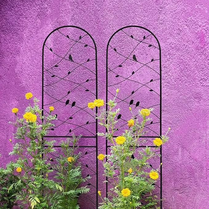 Metal Garden Trellis Rustproof Trellis for Climbing Plants Outdoor Flower Support Bird Deco (Black-2 Pack, 86.7"x19.7") by GreenHaven Gardens