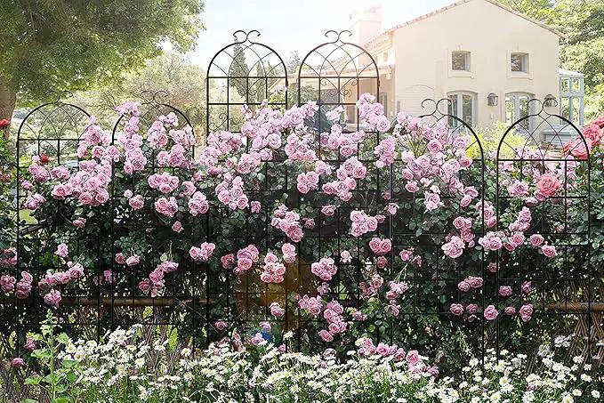 LZRS 2 Pack 87x20in Rustic Iron Arch Decoration Garden Trellis with Black Metal Coating – Perfect for Supporting Climbing Plants Outdoor, Roses, Vines, Flowers, and Vegetables. by GreenHaven Gardens