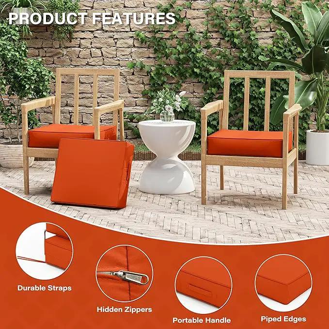 Patio Chair Cushions 18.5 X 16 X 4 Inch Waterproof Outdoor Seat Cushions for Patio Furniture, Outdoor Sofa Couch Pads with Ties & Handle, Set of 2, Orange by GreenHaven Gardens