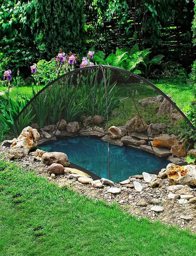 DEERFAMY Pond Net Dome, 10×14 FT Pond Cover with 2 Doors, Pond Mesh Tent with 4 Ropes, 16 Stakes, and Fiberglass Poles, Pond Netting for Koi, Outdoor Ponds, Pool and Gardens, Black by GreenHaven Gardens