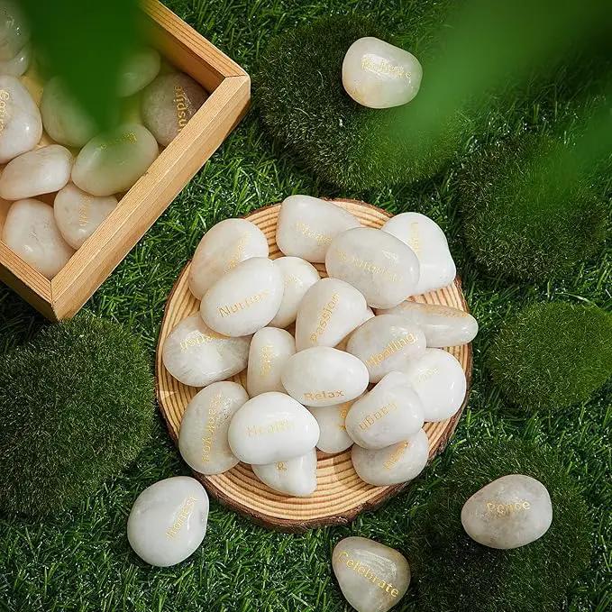 Fabbay Engraved Inspirational Stones Encouragement Motivational Rocks with Words Garden Positive Gift for Christmas Thanksgiving(White,40 Pcs) by GreenHaven Gardens