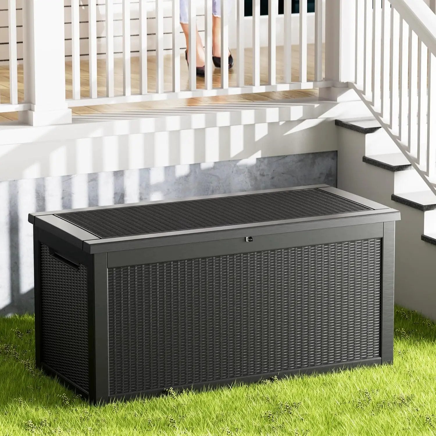 320 Gallon Waterproof Black Deck Box, Lockable Resin Storage Box for Patio Furniture Cushions Garden Tools and Outdoor Delivery Storage by GreenHaven Gardens