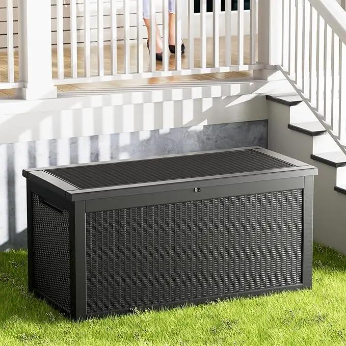 320 Gallon Resin Deck Box, Waterproof Outdoor Storage Bin for Patio Furniture, Pool Accessories, and Garden Tools, Lockable & UV-Resistant, Black by GreenHaven Gardens