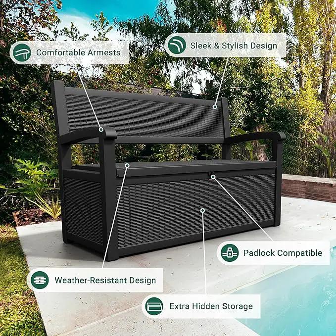 80 Gallon Outdoor Storage Box, Resin Patio Furniture with Armrest, Lockable Deck Box with Waterproof and UV Resistant for Patio Cushions, Garden Tools and Pool Supplies, Black by GreenHaven Gardens