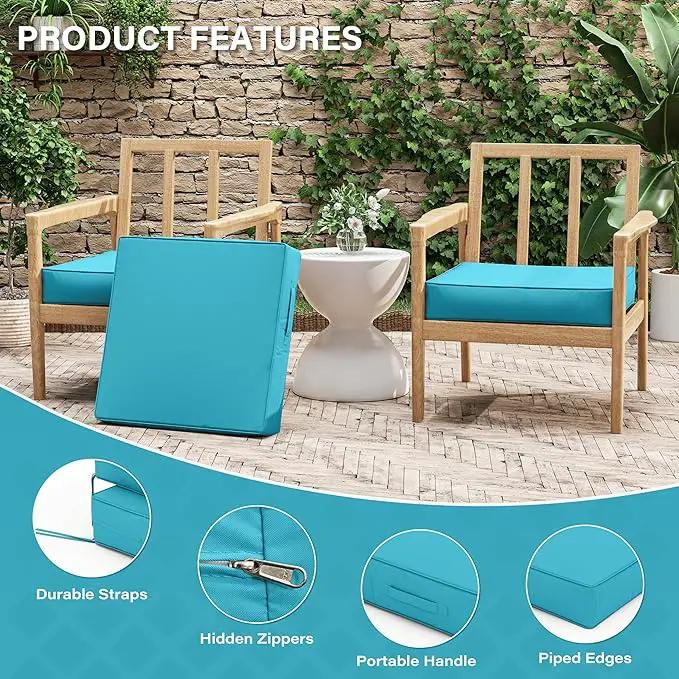 Patio Chair Cushions 22 X 22 X 4 Inch Waterproof Outdoor Seat Cushions for Patio Furniture, Outdoor Sofa Couch Pads with Ties & Handle, Set of 2, Lake Blue by GreenHaven Gardens