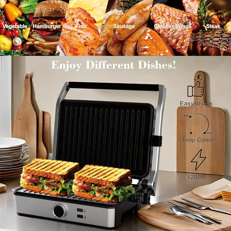 Panini Press, Electric Sandwich Press Grill, Open 180 Degrees, Electric Grill Indoor, Perfect for Grilling Sandwich, Steak, Burger, Adjustable Temperature Control, Non Stick Coating by GreenHaven Gardens