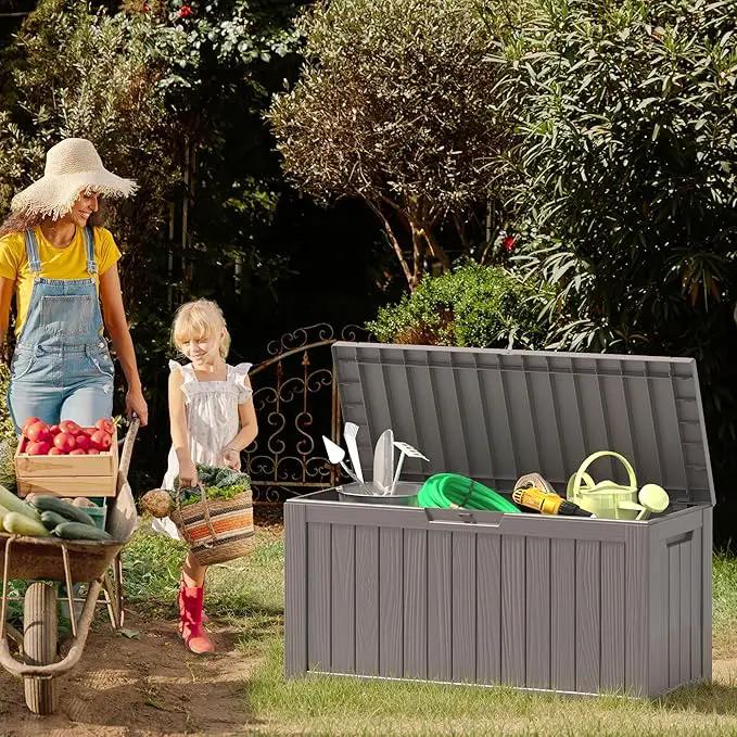 NUNU LAB 75 Gallon Outdoor Storage Box,Resin Large Sturdy Deck Box, Backyard Outside Storage Box Waterproof with Double Wall Panels,Garden Box,Package Delivery Outdoor Hose Storage Bin by GreenHaven Gardens