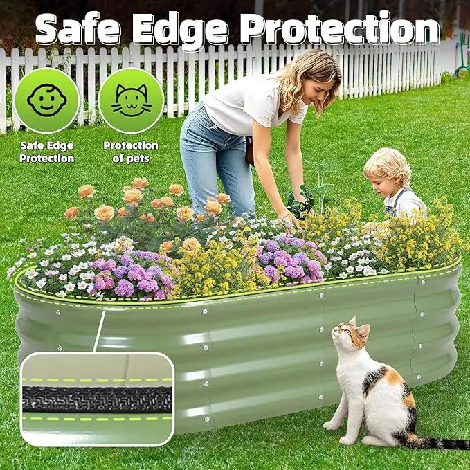 G GOOD GAIN Galvanized Metal Raised Garden Bed Kit - 4x2x1FT Outdoor Planter Box with Safety Edging and Gloves for Vegetables, Fruits, Flowers(Oliver Green, 2PC) by GreenHaven Gardens