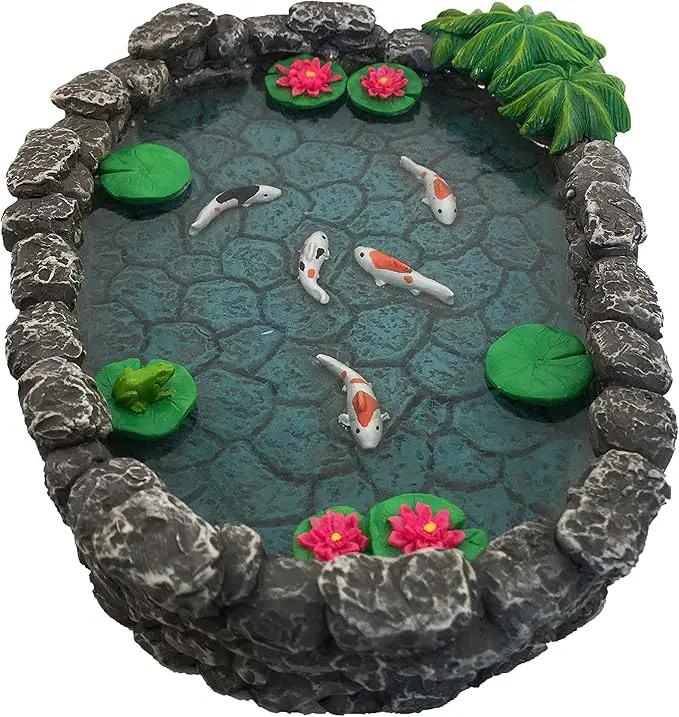 GlitZGlam KOI Miniature Pond for a Fairy Garden. A Miniature Pond for a Miniature Fairy Garden and Enchanted Garden Accessories by GreenHaven Gardens
