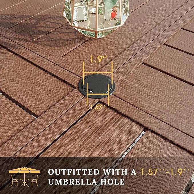 VICLLAX Round Patio Table with Adjustable Umbrella Hole for 6, All Weather Metal Outdoor Dining Table for Lawn Garden, 47.2" Outdoor Coffee Table, Walnut Wood-Like Tabletop by GreenHaven Gardens