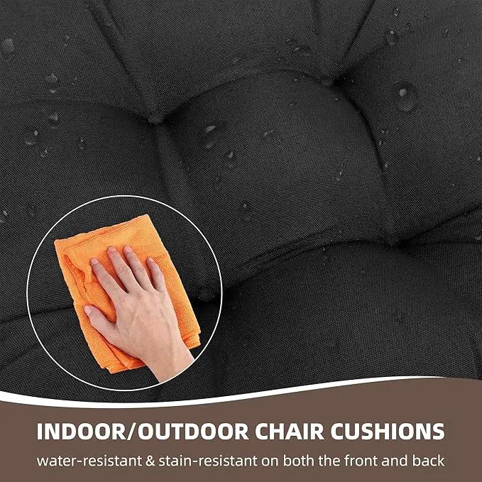 RACE LEAF Patio Chair Cushions 17x17 Inch 4 Pack, Thickened Outdoor Cushions Water Resistant Stain Resistant Non-Slip Ties (Black) by GreenHaven Gardens
