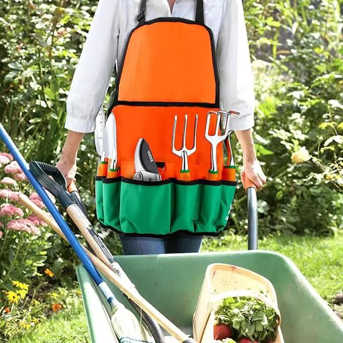 Ukoke UGP01G-7 Outdoor Tool, Heavy Duty Work Ergonomic Handle, for Women Men Set, 7 Piece Aluminum Kit, Garden Canvas Apron with Storage Pock, Orange by GreenHaven Gardens