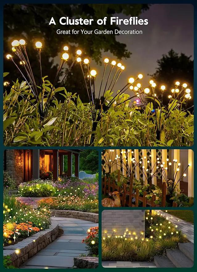 Solar Garden Lights - 8 Pack 12 LED Solar Firefly Lights with 2 Lighting Mode, Sway by Wind, Waterproof Solar Outdoor Light for Yard Patio Walkway Decoration, Warm White by GreenHaven Gardens