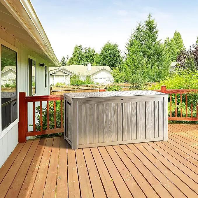 270 Gallon Lockable Resin Deck Box, Waterproof & UV-Resistant Outdoor Storage Box for Outdoor Cushion Storage, Garden Tools & Pool Accessories Storage, Gray by GreenHaven Gardens