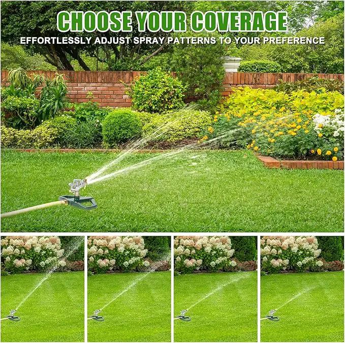 WEMADE Heavy Duty Metal Pulsating Sprinklers for Yard - 360 Degree Roating Automatic Water Sprinkler for Lawn with Metal Base, Impact Sprinklers for Large Area Covers Up to 85‘ Diameter by GreenHaven Gardens