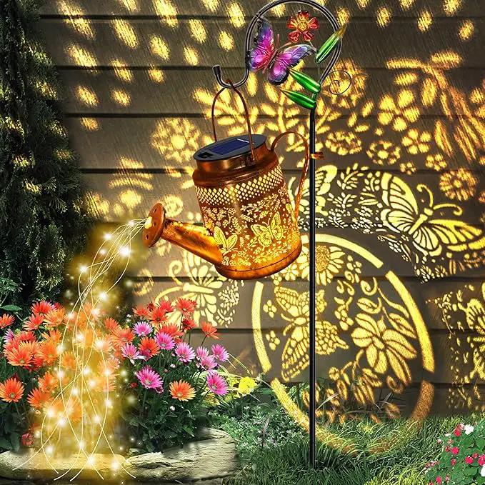 Solar Powered Butterfly Watering Can Lights Waterproof Outdoor Garden Decor with Shepherd Hook Hanging Patio Lights for Yard, Porch, Backyard Perfect Gardening & Birthday Gift for Women, Mom, Grandma by GreenHaven Gardens