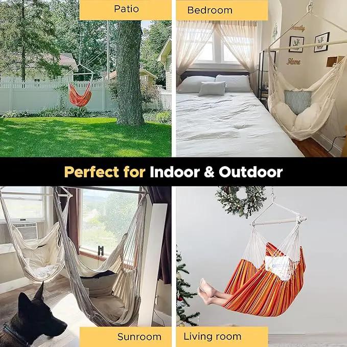 ADVOKAIR Hammock Chair Hanging Chair Rope Swing XXL - Max 500lbs, 70in Large Hammock Swing Chair -Portable Steel Spreader Bar with Anti-Slip Rings-Roomy & Strong by GreenHaven Gardens
