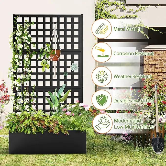Metal Raised Garden Bed, Trellis Planters Bed with Drainage Holes for Climbing Plants, Vegetables Outdoor Privacy Screen with Planter Box 73"x35"x16", Black by GreenHaven Gardens