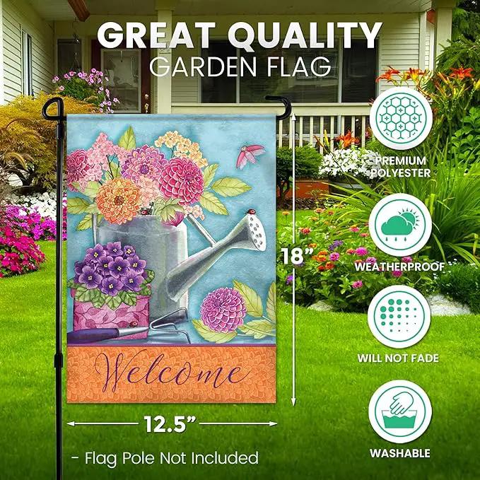 Spring Garden Flags 12.5x18 Double Sided - Floral Watering Can Flag Printed in Premium Polyester - Seasonal House Welcome Banner for Outdoor, Yard, Lawn, Deck, and Patio - Suits Most Holder by GreenHaven Gardens
