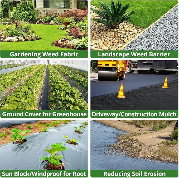 6FT x 300FT Weed Barrier Landscape Fabric, 3.2oz Heavy Duty Woven Geotextile with 60 U-Shaped Pegs & Pre-Printed Cutting Lines, Ground Cover Colth Garden Bed Liner for Landscape, Driveway, Greenhouse by GreenHaven Gardens