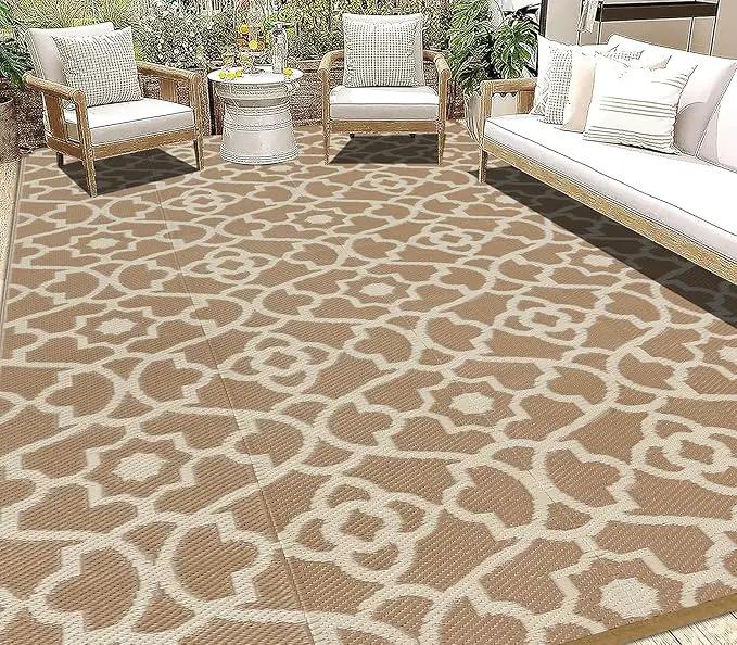 HEBE Outdoor Rug Waterproof 9x12, Plastic Straw Rug Camping Rug, Reversible Outdoor Patio Rugs RV Mat Clearance, Indoor Outside Floor Carpet for Porch,Deck,Camper,Balcony,Backyard by GreenHaven Gardens