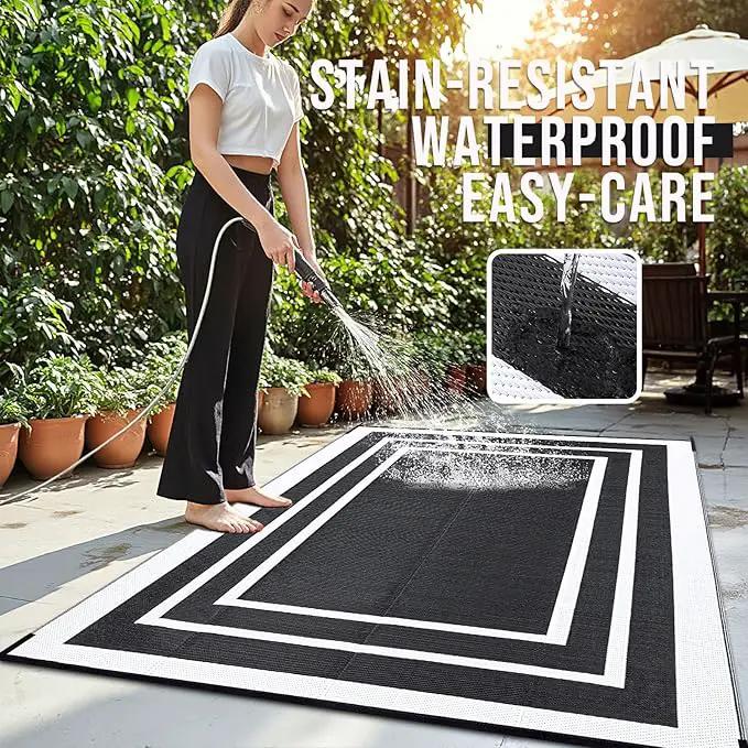 OLANLY Outdoor Rug 9x12 ft Waterproof, Reversible Outdoor Plastic Straw Rug, RV Mat, Indoor Outdoor Carpet Clearance for Patio, Camping, Balcony, Deck, Backyard, Black & White by GreenHaven Gardens