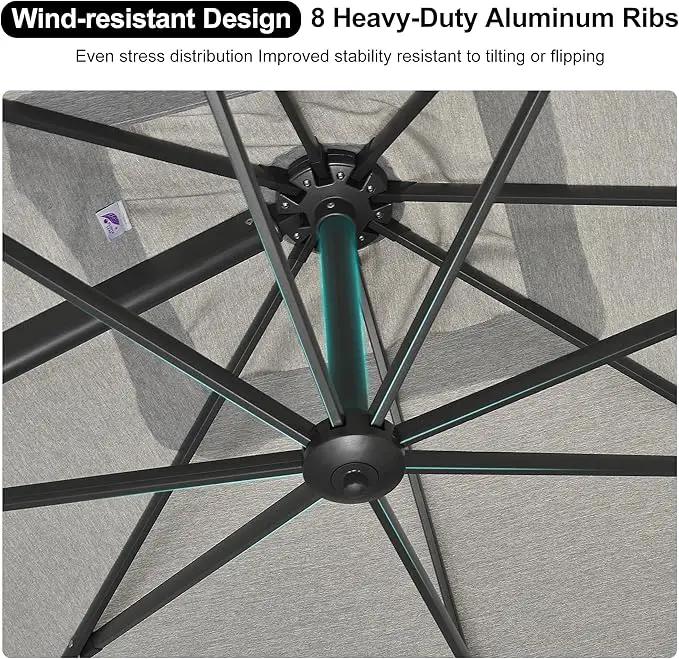PURPLE LEAF 9' X 12' Left-right Tilting Outdoor Patio Umbrella Swivel Offset Cantilever Heavy Duty Rectangle Aluminum Umbrella with UV Resistant for Deck Pool Patio Backyard, Pebble Grey by GreenHaven Gardens