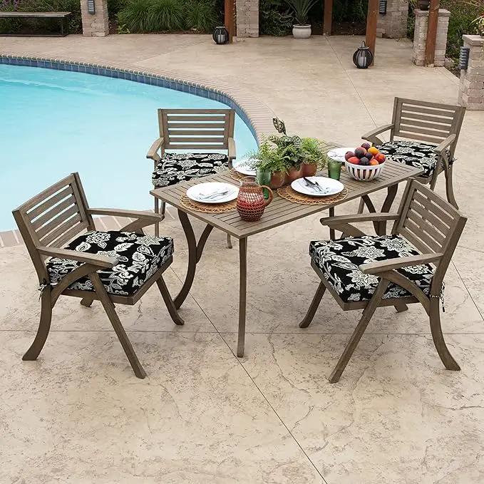 Arden Outdoor Seat Cushion, 19 x 19, Rain-Proof, Fade Resistant Ashland Black Jacobean by GreenHaven Gardens