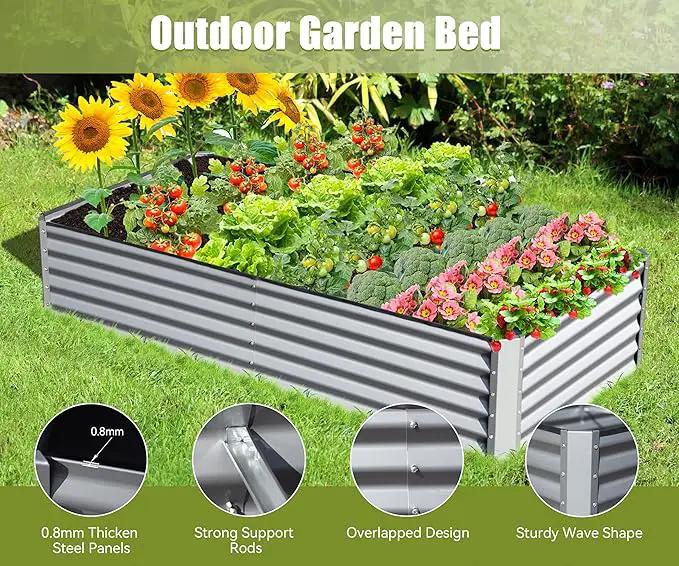 Domi Galvanized Raised Garden Bed, Outdoor Planter Garden Boxes Large Metal Planter Box for Gardening Vegetables Fruits Flowers, Silvery (8x4x1.5ft) by GreenHaven Gardens
