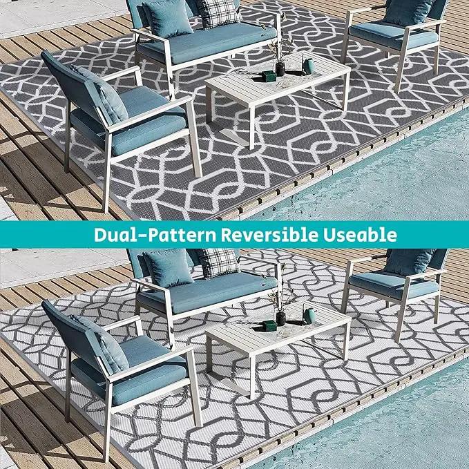 HEBE Outdoor Rug Waterproof 8x10, Reversible Plastic Straw Rug RV Camping Rug, Indoor Outdoor Patio Mat Clearance, Outside Carpet for Porch,Deck,Camper,Balcony,Backyard,Picnic by GreenHaven Gardens