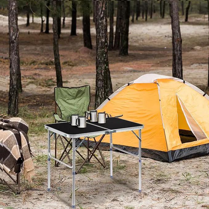 Outvita 3ft Portable Folding Camping Table, Outdoor Waterproof Adjustable Height Table, Aluminum Lightweight Suitcase Foldable Table for Picnic BBQ Beach Dining by GreenHaven Gardens