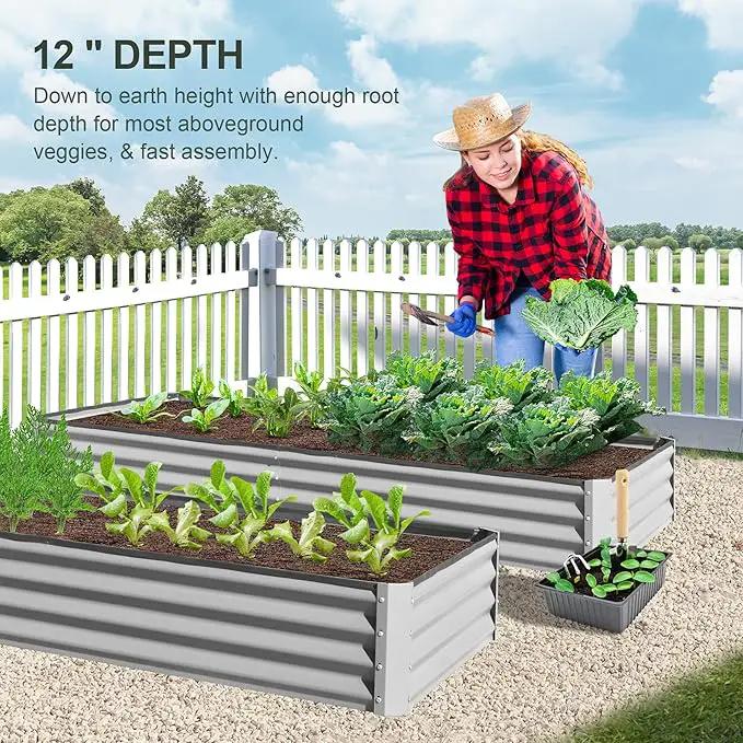 Domi Galvanized Raised Garden Bed, 8x4x1Ft Thickening Metal Planter Box for Vegetables Bottomless for Backyard Outdoor, 1" Deep w/ 228 Gallon Capacity - Silvery by GreenHaven Gardens