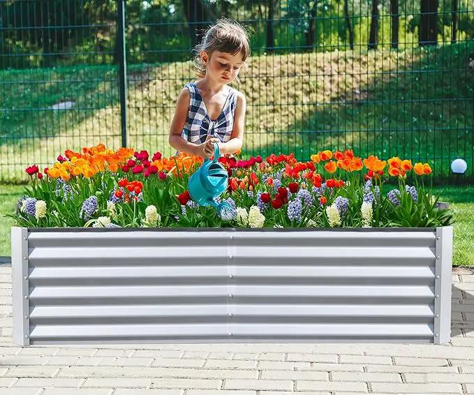Domi Galvanized Raised Garden Bed, Outdoor Planter Garden Boxes Large Metal Planter Box for Gardening Vegetables Fruits Flowers, Silvery (6x3x1.5ft) by GreenHaven Gardens