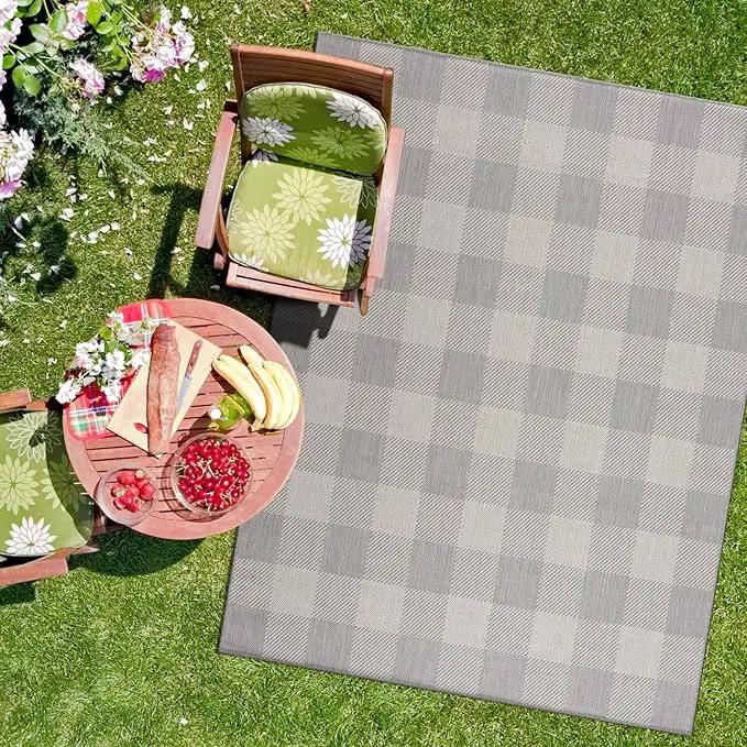 CAMILSON Outdoor Rug - Modern Area Rugs for Indoor and Outdoor Patios, Kitchen and Hallway mats - Easy Cleaning Non Shedding Washable Outside Carpet (5x7, Buffalo - Grey/White) by GreenHaven Gardens