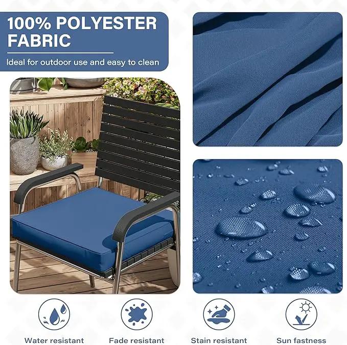 Patio Chair Cushions 17 X 16 X 3 Inch Waterproof Outdoor Seat Cushions for Patio Furniture, Outdoor Sofa Couch Pads with Ties & Handle, Set of 2, Blue by GreenHaven Gardens