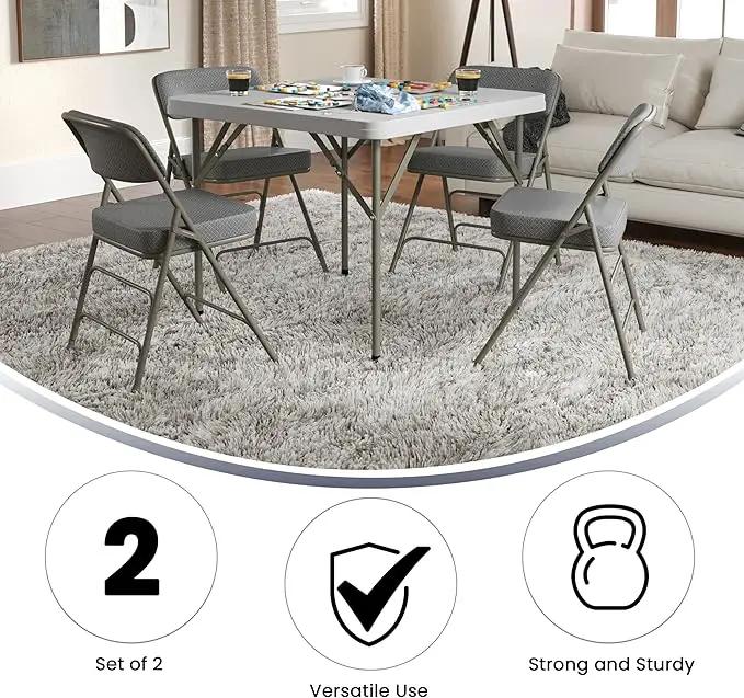 Flash Furniture Hercules Series Metal Folding Chairs with Cushioned Seats, Fabric Upholstered Event Chairs, Set of 2, Gray by GreenHaven Gardens