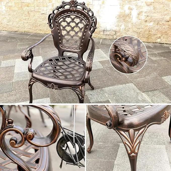 Outdoor Dining Chair Cast Aluminum Patio Chairs Set of 2 All-Weather Patio Dining Chair with Adjustable Feet for Backyard Garden (C-Style Finland Chair) by GreenHaven Gardens