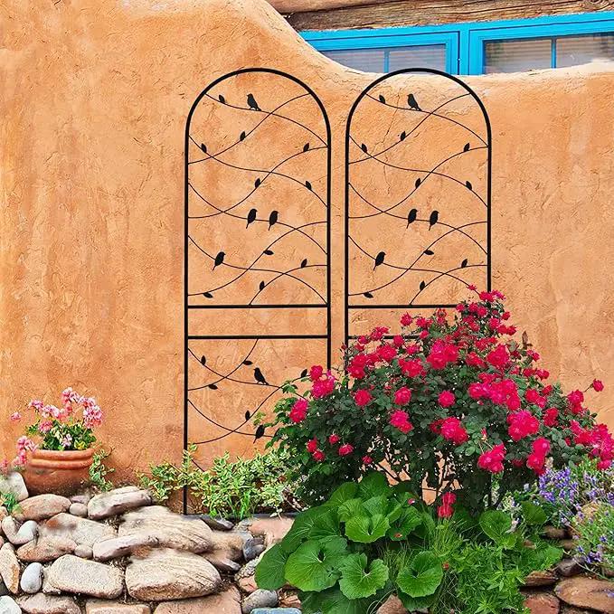 Metal Garden Trellis Rustproof Trellis for Climbing Plants Outdoor Flower Support Bird Deco (Black-4 Pack, 71"x19.7") by GreenHaven Gardens
