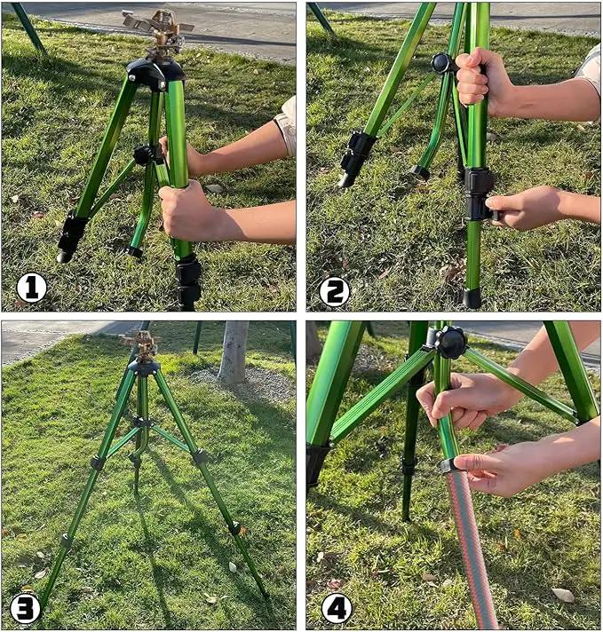 Biswing Impact Sprinkler Head on Tripod Base, Heavy Duty Lawn Sprinklers, 360 Degree Large Area Irrigation, Brass Sprinkler Nozzle & Solid Alloy Metal Extension Legs Flip Locks, 2 Pack by GreenHaven Gardens