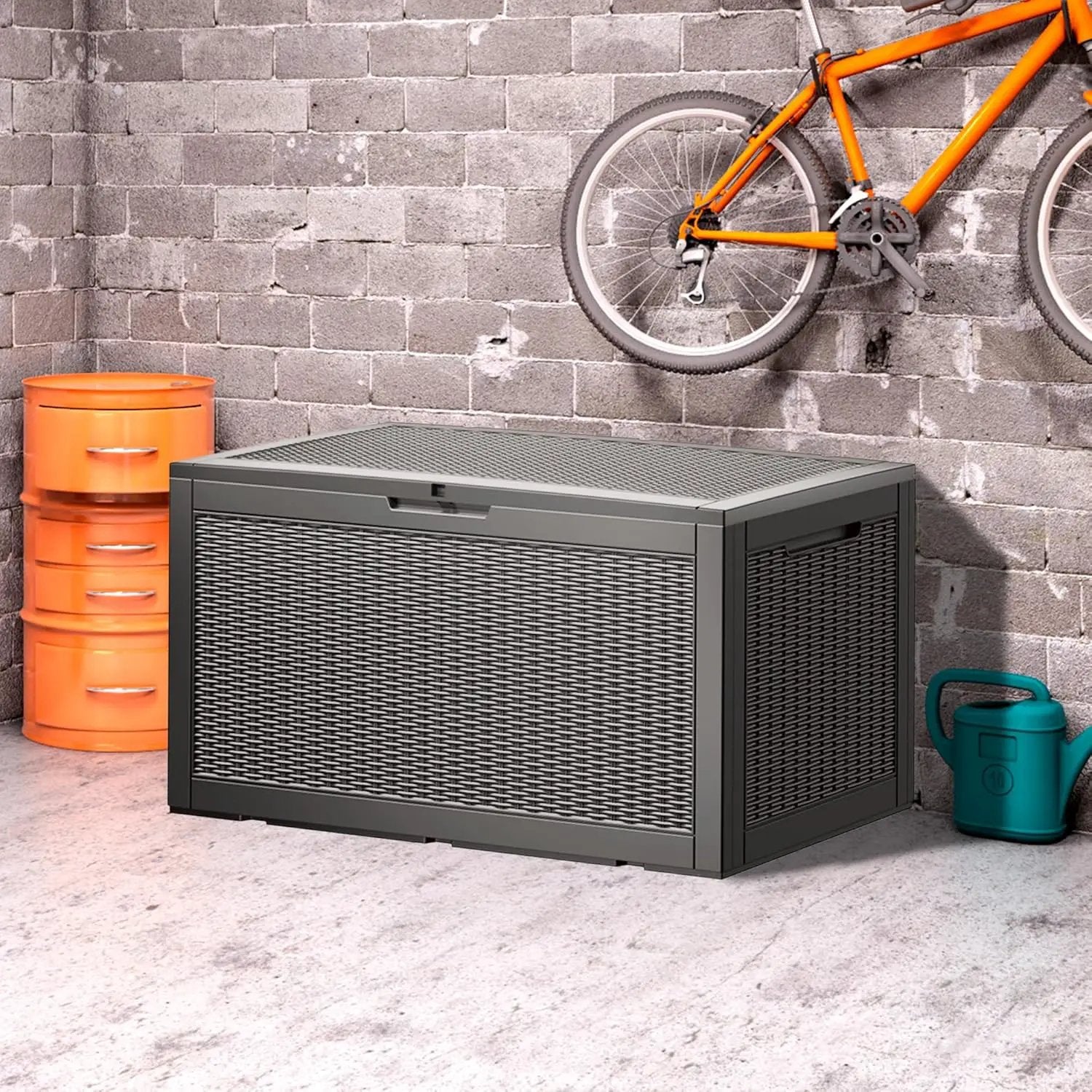 100 Gallon Waterproof Deck Box, Lockable Resin Storage Box for Patio Furniture Cushions Garden Tools and Outdoor Delivery Storage, Coffee by GreenHaven Gardens