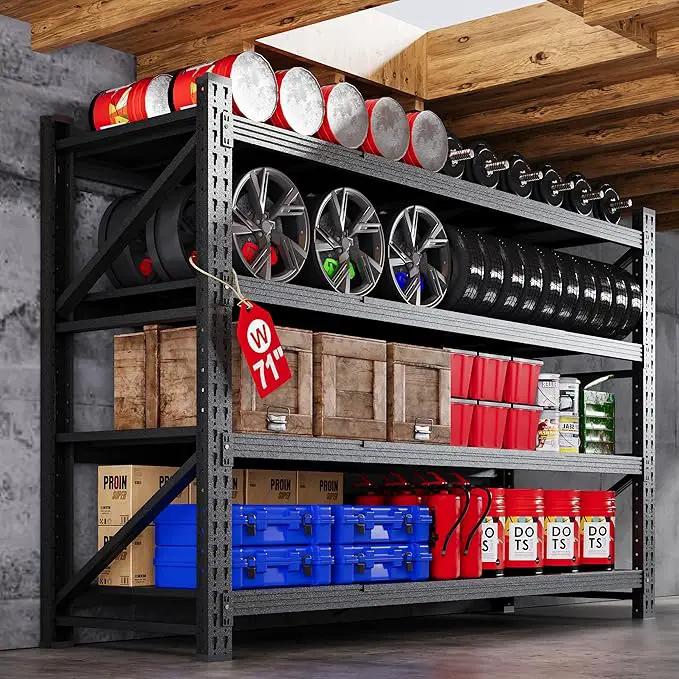 71” W Storage Shelves Heavy Duty, 5000LBS Metal Garage Shelving Units, 4 Tier Storage rack shelf, Steel Industrial Shelving , Adjustable Standing Shelf for Basement/Warehouse 71"W x 24"D x 70"H, Black by GreenHaven Gardens